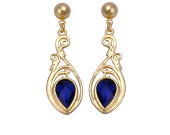 Blue Sapphire Quartz Earring, Gold Plated Gemstone Earrings, Handmade Teardrop Dangle Drop Earring, Jewelry for women, Dainty Stud earring