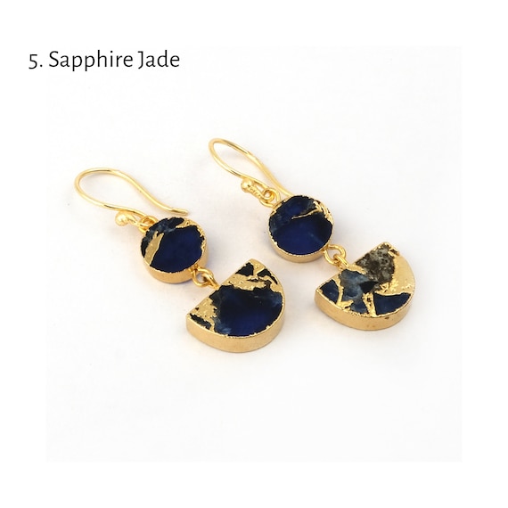 Mohave Copper Turquoise Earring, Gold Electroplated Mojave Jade Handmade Pair, Hook Dangle Drop Fancy Gemstone Designer Earring Supply. 2409