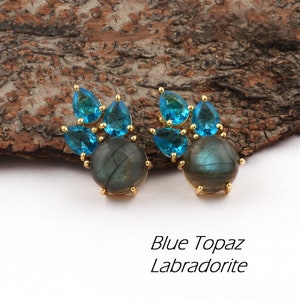 Prong Setting Gemstone Jewelry, Pear Shape Citrine Earring, Tanzanite, Labradorite, Stud Earrings, Beautiful Push Back Stud Earring. (1688)