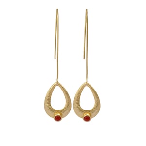 Carnelian Earrings, Carnelian Gold Plated Earrings, Teardrop Texture Design Gemstone Earrings, Hook Earring Jewelry Minimalist Earrings