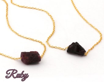 Rough Ruby Gemstone Necklace, Handmade Crystal Raw Necklace Jewelry, Genuine Raw Ruby July Birthstone Necklace, Gift For Women & Girls. 2128