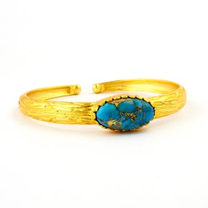 Natural Mohave Copper Turquoise Jade Bangles, Cuff Bracelets For Women, Cuff Gold Plated Designer Bangle Adjustable Cuff Bangle Gift. 2721