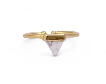 Geometric White Howlite Ring, Triangle-Shaped Stone Ring For Women's