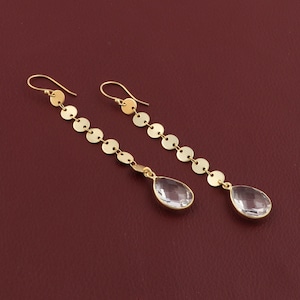 Emerald Gemstone Drop & Dangle Earrings, Gold Plated Handmade Hook Earring Pairs, Garnet, Iolite, Faceted Pear Shape Stone Earrings. (1497)