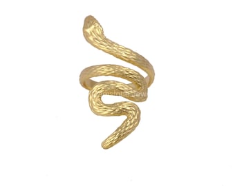 Snake Adjustable Band Ring, Gold Plated Serpent Ring, Statement Snake Textured Ring, Without Stone Brass Plain Ring Jewelry For Her. 3600