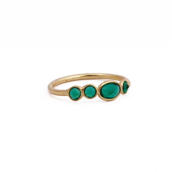 Handmade Emerald Gemstone Ring: Gold Plated Brass Dainty Jewelry