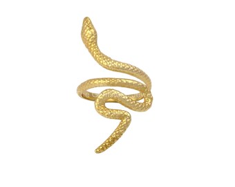 Gold Plated Textured Snake Ring, Statement Without Stone Plain Brass Ring, Handmade Snake Wrap Ring, Statement Spiral Serpent Ring. 3600