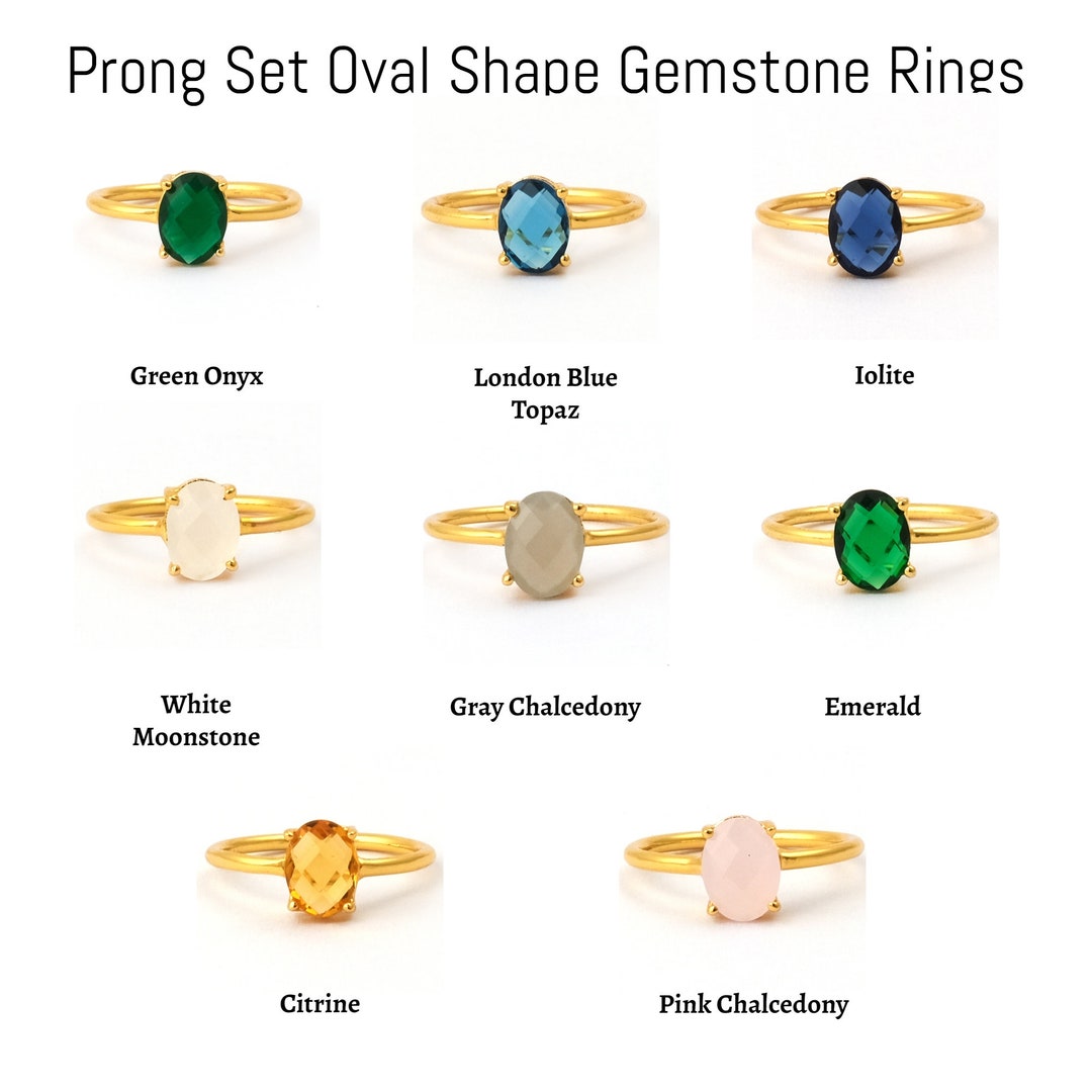 Chalcedony Gemstone Ring, .925 Sterling Silver Natural Gemstone, Golde –  KesleyBoutique
