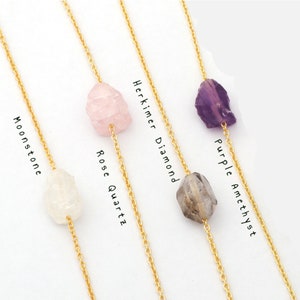 Choose Your Birthstone Raw Necklace, Healing Crystal Raw Rough Pendant Necklace, Gold Plated Chain Raw Handmade Necklace Gift Jewelry. 2128