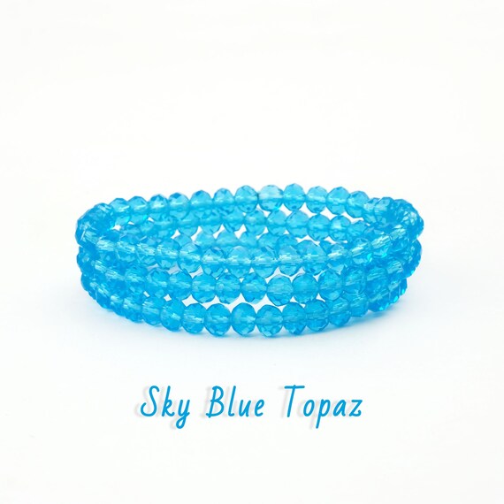 6mm Natural Blue Topaz Quartz Bracelet For Women Lady Men Wealth Love Gift  Crystal Clear Beads