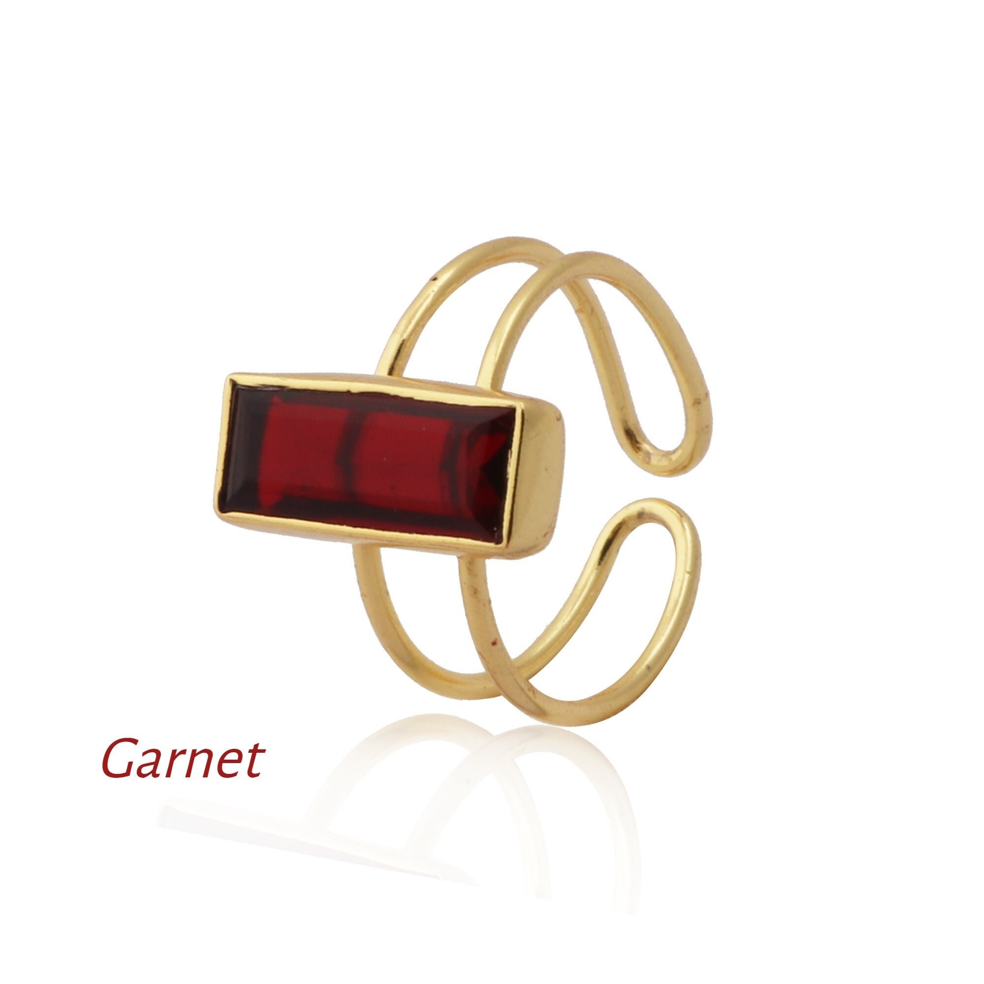 Garnet Horizontal Bar Ring, Baguette Cut Stone Ring, Trendy Ring Jewelry, Gift For Fiancee
