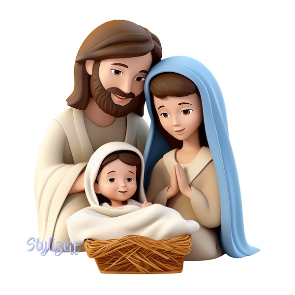 3d Christmas Manger PNG | Baby Jesus Christ, Mary and Joseph PNG Clipart | Holiday Winter Clipart | Sublimation Designs Downloads