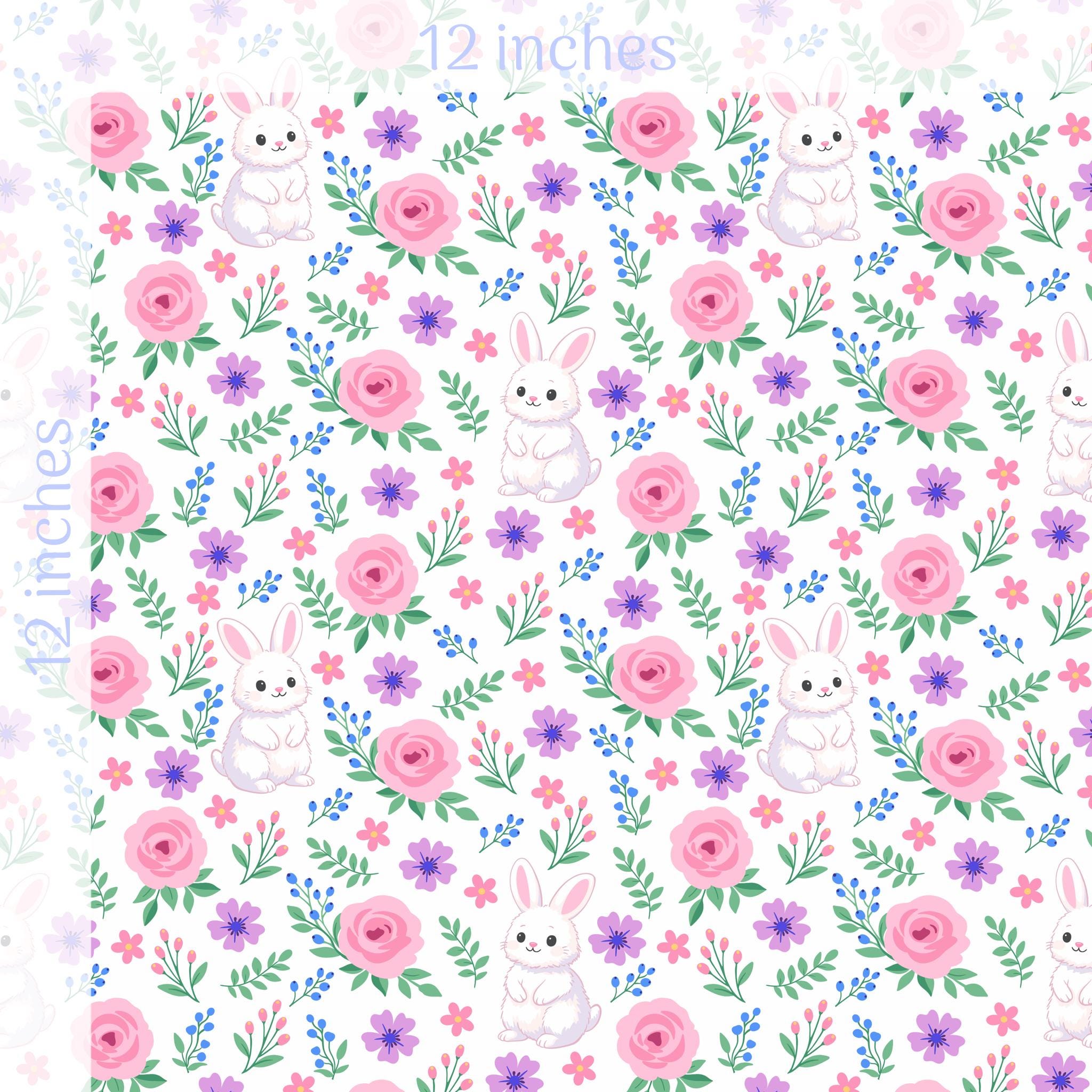Bunny Floral Seamless Pattern, Spring Easter Digital Paper in Green ...