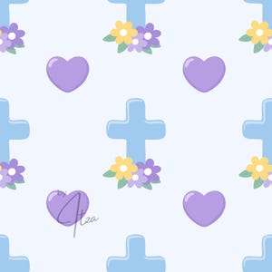 Christian Heart Digital Paper, Faith Repeat Design, Jesus Loves You Seamless Pattern