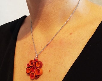 Flame red paper pendant necklace