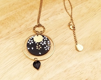 Necklace necklace necklace wooden and Japanese paper black and gold