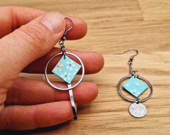 Different mismatched asymmetrical earrings silver blue turquoise