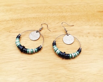 Blue and green Creole paper earrings