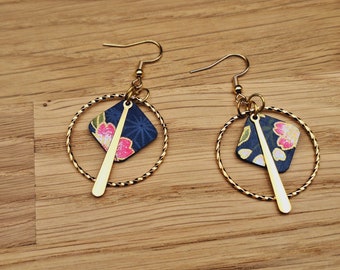 Creole stick drop earrings dark blue pink gold