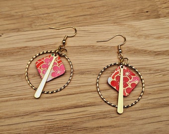 Red gold drop stick hoop earrings