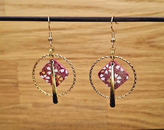 Purple purple gold drop stick hoop earrings