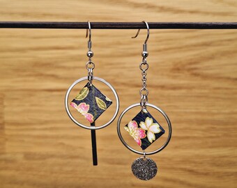 Different mismatched asymmetric silver dark blue pink earrings