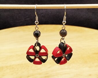 Black and red dangling paper earrings