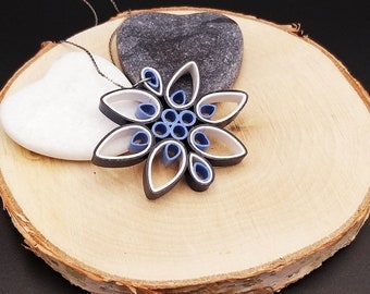 Blue and white paper pendant necklace