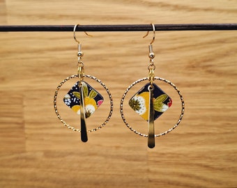 Creole stick drop earrings in dark blue yellow gold