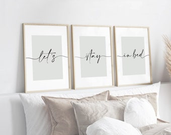 Sage Green Bedroom Prints, Lets Stay in Bed Prints, Set of 3, Bedroom Print, Home Prints, Cosy Prints, Sleep Prints, Bed Print, Wall Art