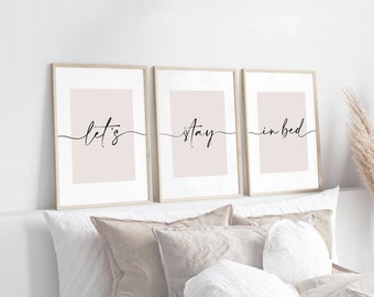 Lets Stay in Bed Prints, Set of 3, Bedroom Print, Home Prints, Love Print, Calligraphy Quote, Cosy Prints, Sleep Prints, Bed Print, Wall Art