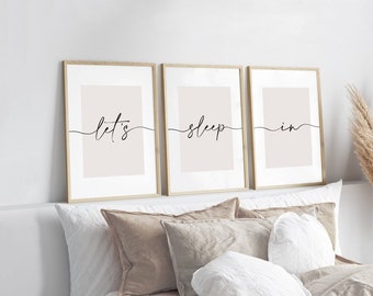 Lets Sleep In Prints, Set of 3, Bedroom Print, Home Prints, Love Print, Above Bed Prints, Cosy Prints, Sleep Prints, Neutral Decor, Wall Art