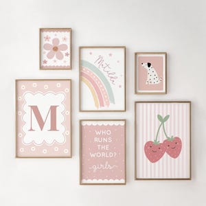 Meisjeskamerafdrukken, set van 6, galerij muurafdrukken, gepersonaliseerde meisjeskamer kunst aan de muur, kinderkamerafdrukken, neutrale meisjesslaapkamer, meisjeskamerdecoratie