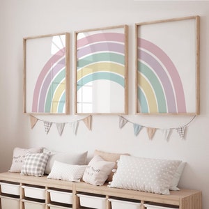Girls Bedroom Neutral Rainbow Prints, Set of 3, Nursery Prints, Rainbow Baby, Baby Girl, Wall Art, Girls Bedroom, Playroom Prints, Kids
