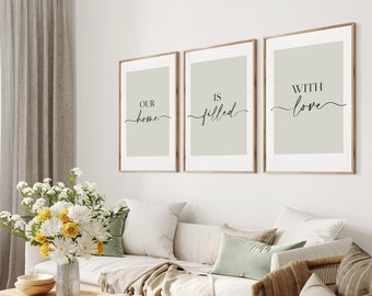 Sage Green Living Room Prints, Set of 3, Above Sofa Prints, Neutral Bedroom Print, Dining Room, Beige Home Print, Lounge Prints, Wall Art