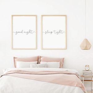 Good Night Sleep Tight Prints, Set of 2, Bedroom Print, Home Prints, Love Prints, Photo Wall, Calligraphy Quote, Childrens Kids, Wall Art