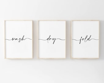 Laundry Room Prints, Wash Dry Fold, Set of 3, Kitchen Wall Art, Utility Room, Modern Home Decor, Wash Print, Laundry Quote, New Home Prints