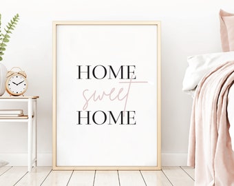 Home Sweet Home Cosy Print, Wall Art, Scandi Home Prints, Hallway, Hygge, Wall Decor, House Warming Gift, Blush Pink, Grey, Minimalist, A3