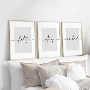 Sage Green Bedroom Prints, Lets Stay in Bed Prints, Set of 3, Bedroom Print, Home Prints, Cosy Prints, Sleep Prints, Bed Print, Wall Art
