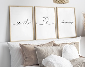 Sweet Dreams Heart Bedroom Prints, Set of 3, Home Prints, Bedroom Print, Nursery Prints, Neutral Nursery, Sleep Prints, Wall Art, Love Print