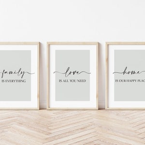 Living Room Prints, Set of 3, Above Sofa Prints, Neutral Bedroom Print, Family Print, Love Print, Beige Home Print, Lounge Prints, Wall Art Sage Green