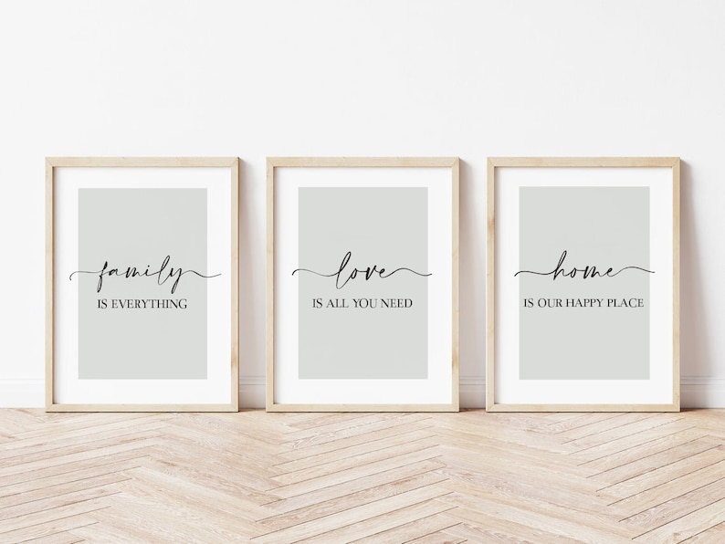 Living Room Prints, Set of 3, Above Sofa Prints, Neutral Bedroom Print, Family Print, Love Print, Beige Home Print, Lounge Prints, Wall Art Sage Green