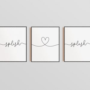 Bathroom Prints, Splish Splash, Set of 3, Bathroom Wall Art, Washroom, Modern Home Decor, Bath Print, Bathroom Quote, New Home Prints, Gift