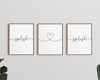 Bathroom Prints, Splish Splash, Set of 3, Bathroom Wall Art, Washroom, Modern Home Decor, Bath Print, Bathroom Quote, New Home Prints, Gift