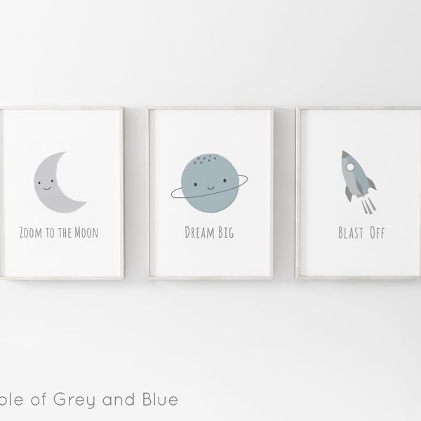 Space Prints - Set of 3, Boys Bedroom Prints, Baby Boy Print, Neutral Nursery Prints, Playroom Prints, Planet, Moon Print, Space Prints Kids