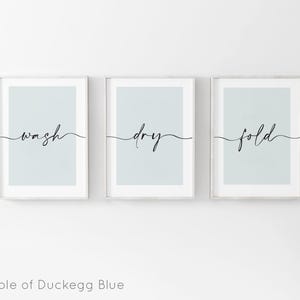 Laundry Room Prints, Wash Dry Fold, Set of 3, Kitchen Wall Art, Utility Room, Beige Home Decor, Wash Print, Neutral Home Prints, New Home Duckegg Blue