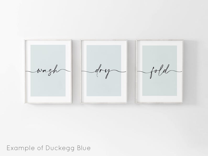 Laundry Room Prints, Wash Dry Fold, Set of 3, Kitchen Wall Art, Utility Room, Beige Home Decor, Wash Print, Neutral Home Prints, New Home Duckegg Blue