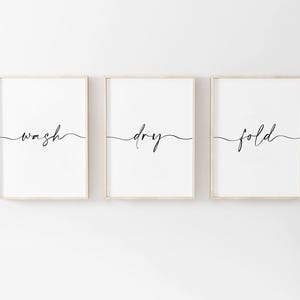 Laundry Room Prints, Wash Dry Fold, Set of 3, Kitchen Wall Art, Utility Room, Beige Home Decor, Wash Print, Neutral Home Prints, New Home Black and White