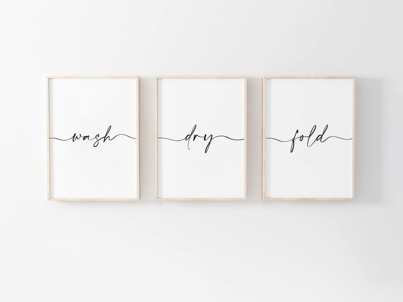 Laundry Room Prints, Wash Dry Fold, Set of 3, Kitchen Wall Art, Utility Room, Beige Home Decor, Wash Print, Neutral Home Prints, New Home Black and White