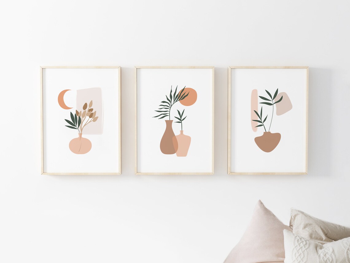 Neutral Abstract Boho Plant Print Tropical Wall Art Living | Etsy